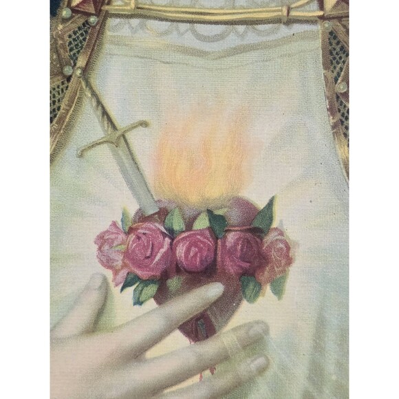 1920s Immaculate Heart Of Mary O. Voelkel Framed Lithograph 17"x13" - Picture 3 of 5